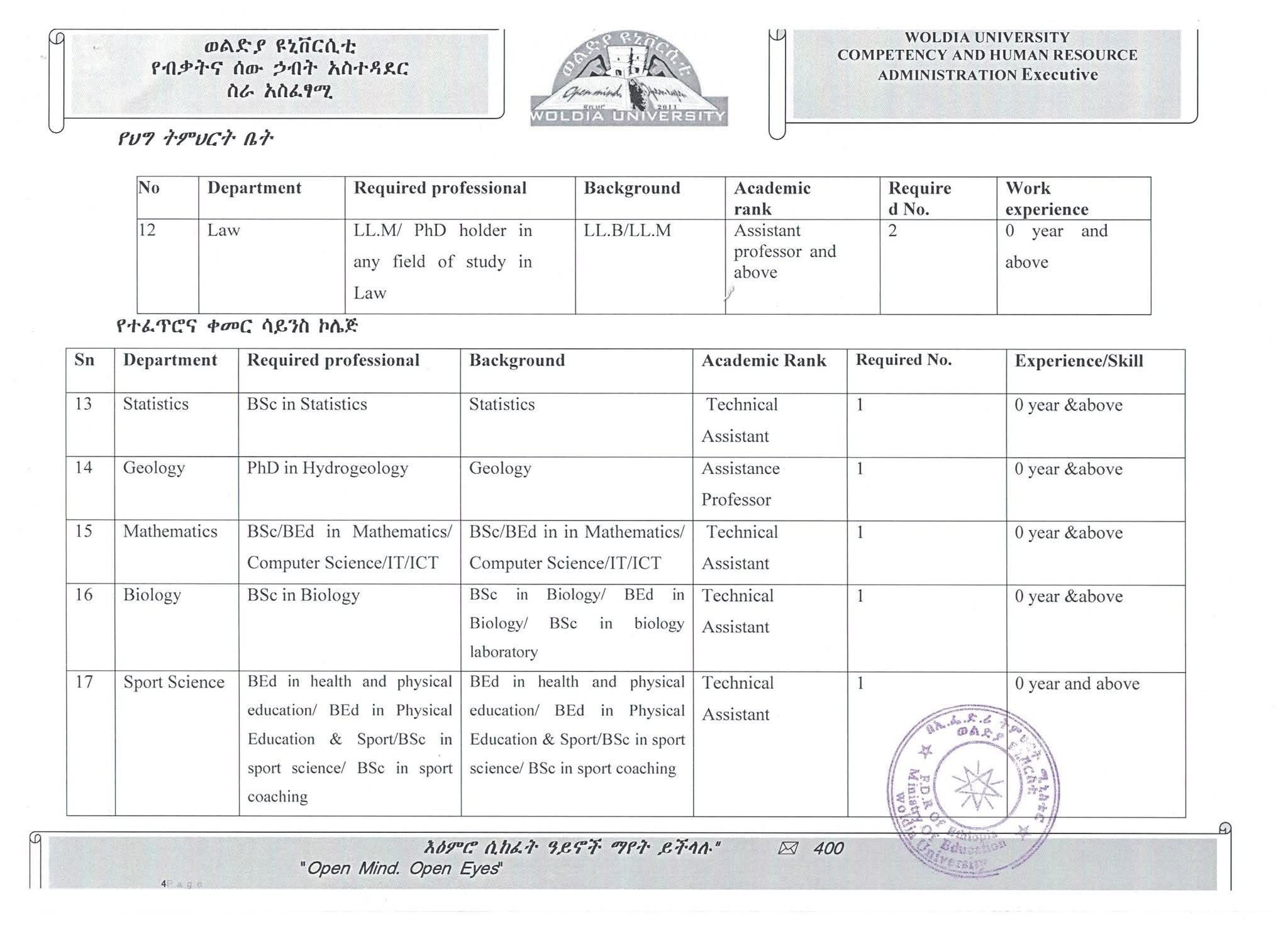 Woldia University Vacancy 2025 image 9